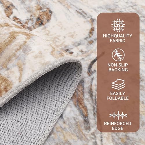 9x12 Abstract Oriental Style Area Rug, Elegant Vintage Thin Carpet, Delicate Decorative Design, Sophisticated and Beautiful for Living Room, Bedroom, Entryway, Office - Brown - color: Brown, size: 9' x 12' (Rectangular)