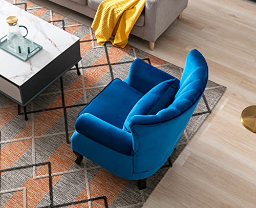 Kmax Blue Accent Chair Velvet Wingback Chair with Pillow Nail-Head Channel Tufted Oversized Club Chair for Living Room Bedroom Guest Room - color: Blue