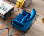Kmax Blue Accent Chair Velvet Wingback Chair with Pillow Nail-Head Channel Tufted Oversized Club Chair for Living Room Bedroom Guest Room - color: Blue