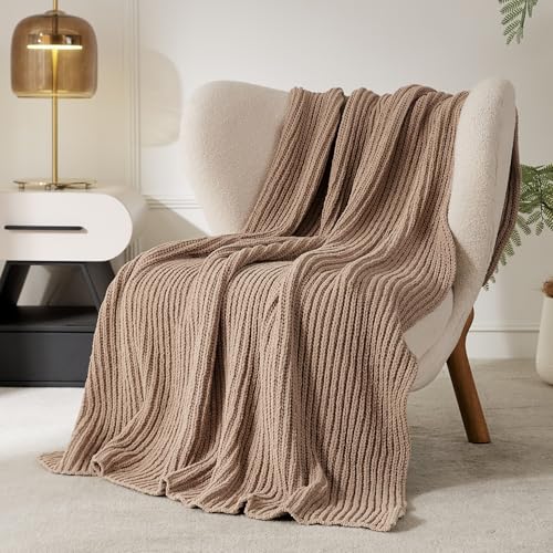 WESHIONGOO Throw Blanket for Couch Soft Knit Throw Blanket with Chenille Yarn Non-Shedding, Chenille Blanket for Living Room Bed Sofa (Brown, 50"*60") - color: Brown
