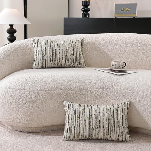 Striped Throw Pillow Covers 20x12 Set of 2 Green Textured Boucle Chic Morden Boho Accent Farmhouse Decorative Chenille Pillow Covers for Home Decor Bed Sofa Living Room - color: Green, size: 20" x 12" (Pack of 2)