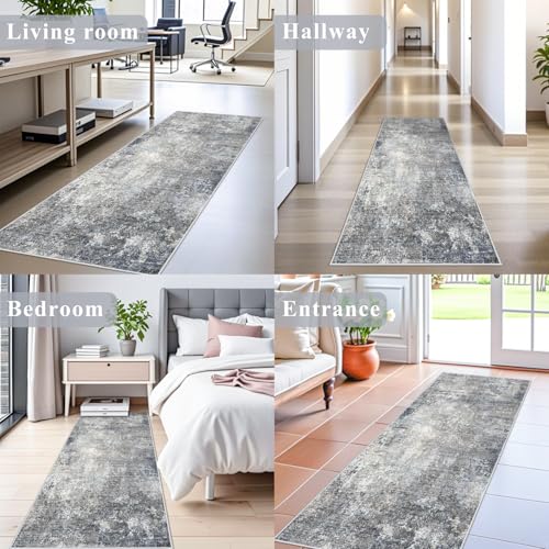 2x8 Washable Non-Slip Hallway Runner Rug – Modern Coastal Abstract Neutral Stain-Resistant Low-Pile Carpet Runner for Kitchen Entryway Bedroom Bathroom (Blue Gray,2x8) - color: Blue Gray, size: 2' x 8' (Rectangular)