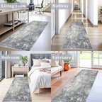 2x8 Washable Non-Slip Hallway Runner Rug – Modern Coastal Abstract Neutral Stain-Resistant Low-Pile Carpet Runner for Kitchen Entryway Bedroom Bathroom (Blue Gray,2x8) - color: Blue Gray, size: 2' x 8' (Rectangular)