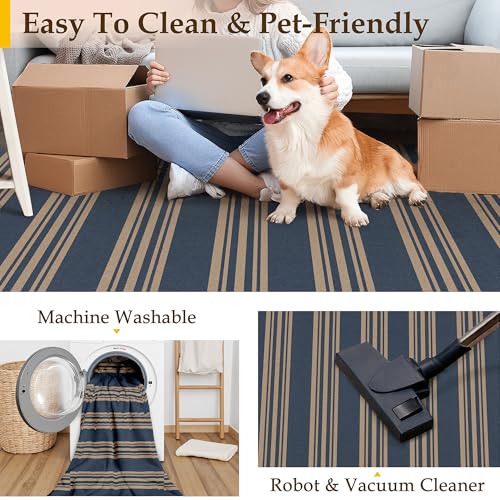 PureCozy Striped Easy Jute Rug 3x5 Blue Entryway Carpet Washable Non Slip Office Door Mat Farmhouse Neutral Non Shedding Small Indoor Outdoor Rug for Bathroom Kitchen Bedroom Living Room - color: Blue/Striped, size: 3' x 5' (Rectangular)