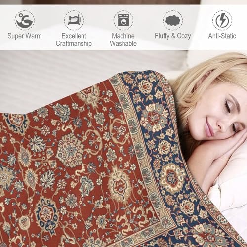 Red Floral Throw Blanket,Traditional Oriental Boho Tribal Pattern Soft Throw Blanket for Couch Sofa Camping Office Travel Home Bedroom Decor All Seasons 30"x40" - color: Boho-3, size: 30x40in