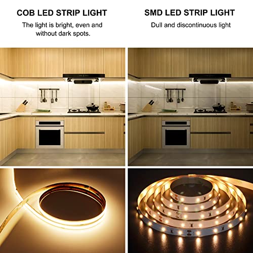 AXMOTUT COB LED Strip Light Warm White, High Bright LED Strips with 2400LEDs, RF Remote and UL Power Supply, 3000K Dimmable LED Lights for Bedroom, Kitchen, DIY Home Decoration - color: Warm White 3000K, size: 16.4FT