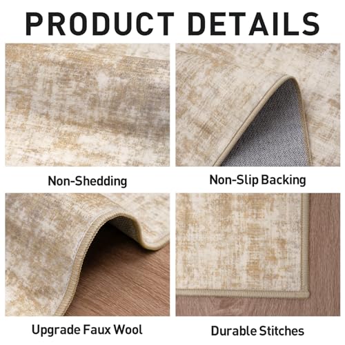 9x12 Area Rugs Washable Rug: Modern Abstract Living Room Rug Soft Anti-Skid Thin Carpet Indoor Floor Non-Shedding Carpets for Bedroom Dining Room Farmhouse Nursery Home Office Beige - color: Beige, size: 9' x 12' (Rectangular)