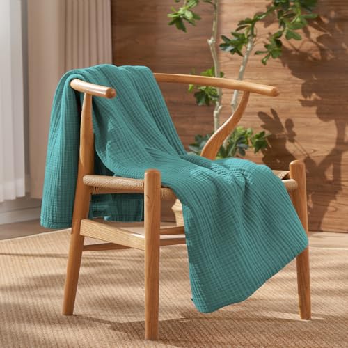 David's Home 100% Cotton Muslin Throw Blanket for College Dorm, 4-Layer Soft Breathable Lightweight Comfy Cozy Throw Guaze for Hot Sleepers, 3D Bubble Room Decor for Bed, Giftable, Teal, 50"x70" - color: Teal, size: Throw XL(50x70")