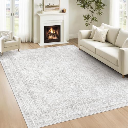 5x7 Area Rugs for Living Room: Washable Vintage Floral Rug Low Pile Non-Slip Boho Carpet for Nursery Bedroom Dining Room (Floral Grey, 5'x7') - color: Floral Grey, size: 5' x 7' (Rectangular)