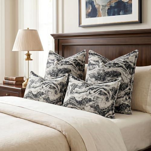 MATTINS Neutral Marble Pillow Covers 24x24 Set of 2, Modern Textured Throw Pillow Covers, Luxury Farmhouse Black Pillow Covers, Boho Patterned Decorative Pillow Cover for Couch Sofa Bed Gift Pack - color: Black, size: 24" x 24" (Pack of 2)