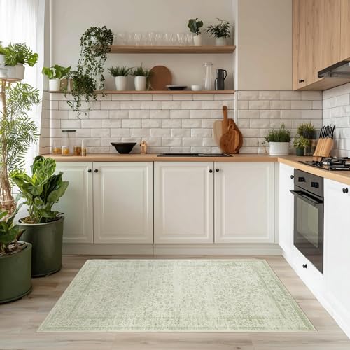 Boho Font Door Mat for Indoor Entrance Washable Non Slip Vintage Floral Aesthetic 3x5 Area Rugs for Entryway Entry,Sage Green - color: Sage Green, size: 3' x 5' (Rectangular)