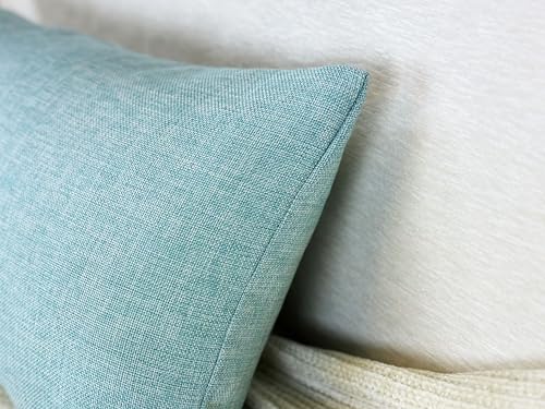 Aiking Home Imitation Burlap Lumbar Pillow Cover 14x26 Inch Vintage Faux Linen Rustic Natural Look, 1 Piece Elegance Farmhouse Style Accents Pillow Case for Indoor Use, Aqua - color: Aqua, size: 26" x 14" (Pack of 1)
