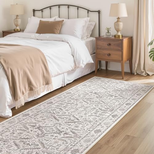 3x10 Washable Hallway Runner Rug :Vintage Large Soft Entryway for Kitchen Laundry Room Runner with Non Slip Backing Farmhouse for Bedroom Bathroom Living Room Stain Resistant Carpet-White Gray - color: White, size: 3' x 10' (Rectangular)