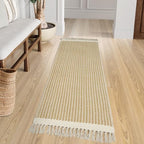 Lahome Belle Boho Bathroom Runner Rug, 2x6 Laundry Room Lightweight Entry Runner Woven Cotton Throw Carpet with Tassels, Farmhouse Non Shedding Washable Rugs Low Pile for Kitchen Hallway, Khaki - color: Khaki, size: 2' x 6' (Runner)