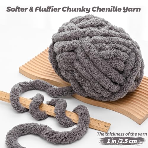10 Pack Jumbo Chenille Yarn for Crocheting, #10 Super Bulky Baby Soft Yarn for Hand Knitting, 220 yds /70.5 oz Fluffy Chunky Knit Throw Blanket Yarn (Denim Blue) - color: Denim Blue