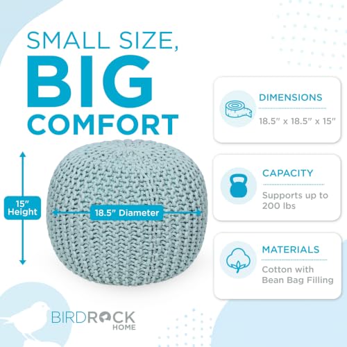 BIRDROCK HOME Round Pouf Ottoman Foot Rest - 18.5”x18.5”x15” Boho Compact Comfortable Soft Cotton Braided Foot Stool with Bean Bag Filling for Living Room, Bedroom, or Nursery (Sage Green) - color: Sage Green