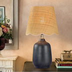 Pia Ricco 19" Modern Ceramic Table Lamp for Living Room Cream Base Desk Lamps for Bedroom Farmhouse Bedside Nightstand Lamp End Table Lamps,Black,Rattan Shade - color: Black Base