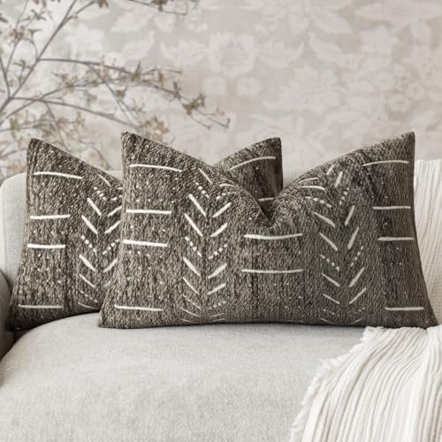 Home Décor Decorative Boho Chenille Throw Pillow Covers, Neutral Lumbar Cushion Covers, Textured Soft Farmhouse Pillowcase for Couch Sofa Bed Living Room, 12×20 Inch, Set of 2, Cocoa Brown - color: Cocoa Brown, size: 20" x 12" (Pack of 2)