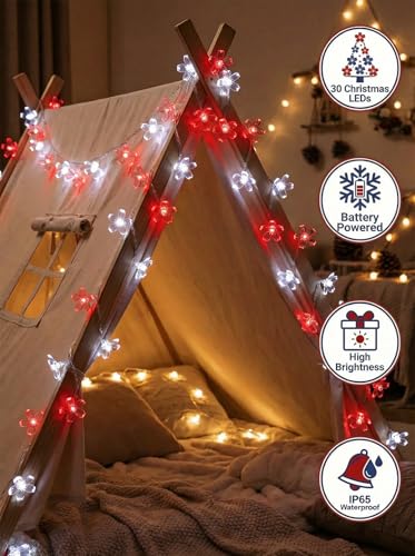 Flower Battery Operated Indoor String Lights 30LED Cherry Blossom Fairy Lights Waterproof Outdoor for Party Birthday Wedding Christmas Valentine's Day Home Decoration Red White - color: Red-White