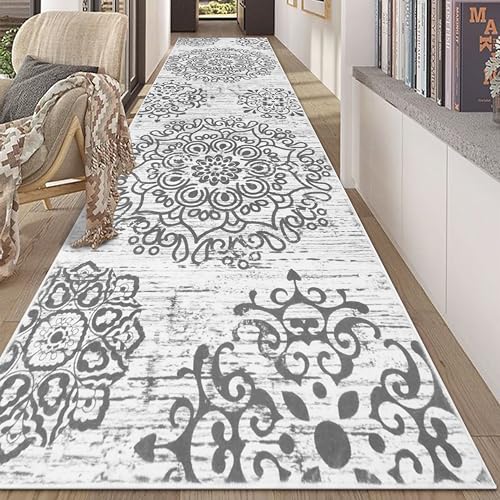 HEBE Hallway Runner Rug 3'x10' Washable Vintage Distressed Area Rugs Non Slip Laundry Rug Runner Boho Floor Carpet Runners for Hallways Entryway Laundry Room Kitchen Bathroom - color: Grey, size: 3' x 10' (Rectangular)
