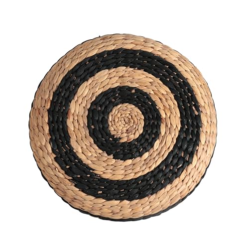 JONATHAN Y Aimee 16" Handwoven Water Hyacinth Round Pouf Ottoman, Bohemian Black and Natural Decorative Footstool for Living Room, Bedroom, Entryway TBL2501A - color: Black/Natural