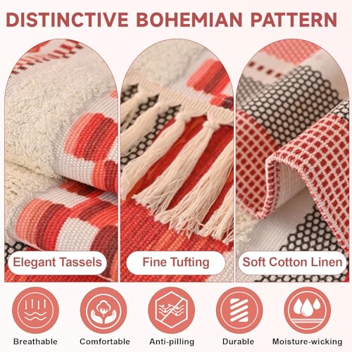 VClife Dog Boho Couch Cover, Washable Furniture Protector, 35.4 x 35.4 in | Tufted Tassel Sofa Cover, Non Slip Woven Geometric Sofa Slipcover, Multi-Size Universal Throw Cover For Couch, Pet Friendly - color: 02# Red Stripe, size: 35.4" x 35.4"