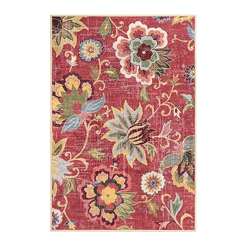 Beeiva Red Kitchen Rugs Non Slip Washable, 2x3 Floral Christmas Kitchen Entry Rug for Entryway Indoor Ultra Thin Small, Vintage Non-Shedding Front Door Mat Indoor Entrance Throw Carpet for Bathroom - color: Red, size: 2' x 3' (Rectangular)