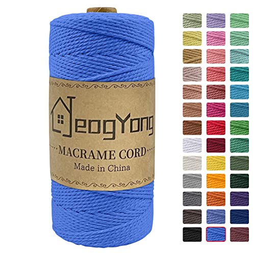 JeogYong Macrame Cord 2mm x 218 Yards, 3-Strand Twisted Natural Cotton Rope, Cotton String Coloured Craft Cord for Plant Hanger Wall Hanging Knitting Crafts, Blue Color - color: Blue