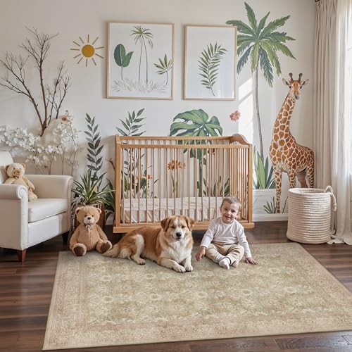 Bavni 4x6 Vintage Floral Rug, Washable Non Slip Area Rug for Entryway, Bedroom, Kitchen or Living Room, Low Pile Carpet, Brown Pink - color: Brown Pink, size: 4' x 6' (Rectangular)