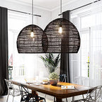 Arturesthome 17.6" Black Kitchen Island Pendant Light,Rattan Woven Pendant Light Shades Handmade Hanging Light Ceiling Light for Living Room,Entryway, Foyer - color: Black, size: 17.68in*15.7in