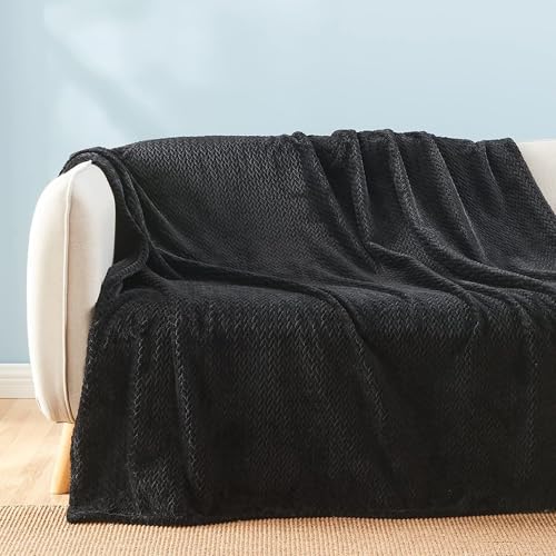 NEWCOSPLAY Super Soft Throw Blanket Black Premium Silky Flannel Fleece Leaves Pattern Lightweight Bed Blanket All Season Use (Black, Throw(50"x60")) - color: Black, size: Throw(50"x60")