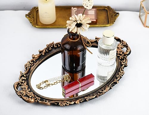 Tstarer Vintage Decorative Gold Framed Mirror, Wall Hanging Mirrors & Tabletop Tray for Bedroom Living Room Dresser Decor, Oval- 9.6" W x 14.3" L (BRONZE-2PACK) - color: Bronze-2pack