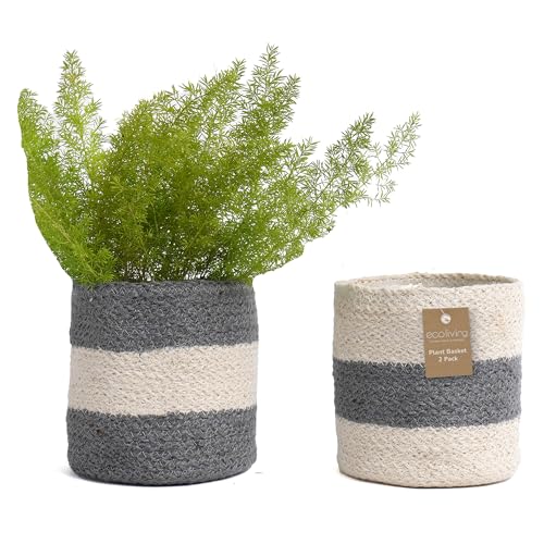 Jute Planter Basket-Woven Jute Rope Covers for Decorating Indoor/Outdoor Succulents, Small Plant Pots-Set of 2-Multi-Purpose Storage Bins 6.5 Inches - Modern Style Décor - Gray & White - color: Gray & White- Pack of 2, size: 6.5 Inch