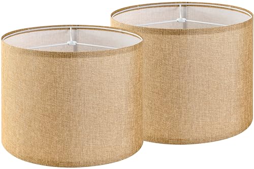 GO&SO Set of 2 Brown Medium Drum Lamp Shades 13" Top x 13" Bottom x 10" High (Spider) Farmhouse Lampshades for Table Lamp & Bedside Lamp - Handcrafted - color: Brown, size: 13*13*10 inch-2 Pack