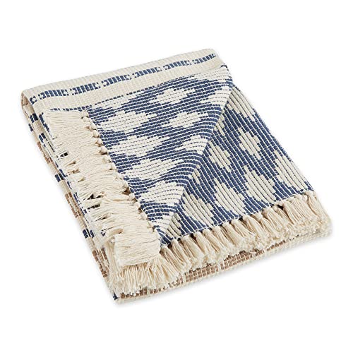 DII California Casual, Colby Southwest Woven Throw, French Blue & Stone, 50x60 - color: French Blue & Stone