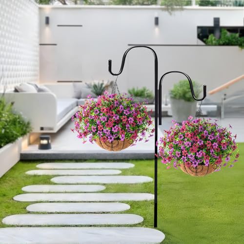 ZFProcess Artificial Flowers Hanging Baskets, 12 Bundles Faux Flowers Outdoor Hanging Basket Spring Summer Decoration, Fake Flower Plants for Porch Patio Balcony Home Yard Decor(Light Purple Red) - color: Light Purple Red