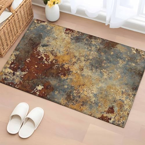 Rust Mottled Texture 2x3 Small Rug for Entryway Kitchen Front Door, Vintage Distressed Abstract Washable Throw Rug Absorbent Non-Slip Indoor Floor Mat for Kitchen Entrance Dog Home Office Decor - color: Peru, size: 2' x 3' (Rectangular)