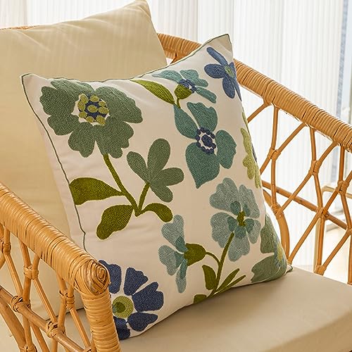 YIcabinet Pack of 2 Throw Pillow Covers,Flower Embroidery Pillow Case Soft Square Decorative Pillowcases for Home Sofa Couch 18x18 Inch - color: Flower