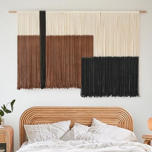 Macrame Wall Hanging Large Dip Dye Tapestry Fiber Wall Art Boho Bedroom Décor 57''W*35''L - color: Brown