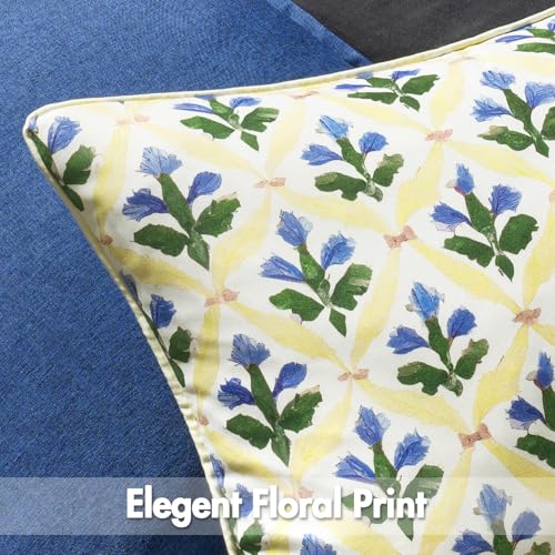 MIULEE Floral Decorative Pillow Covers Set of 2,Block Print Throw Pillowcases Outdoor Boho Farmhouse Vintage Summer Accent Cushion Covers for Couch paito Garden Sofa Bed 18x18 Inch, Yellow-Blue - color: Yellow-blue, size: 18" x 18" (Pack of 2)