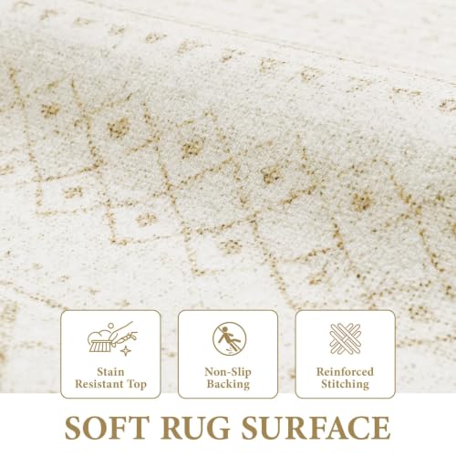 Area Rug 3x5 Geometric Rug: Washable Boho Moroccan Rugs Soft Farmhouse Rug, Modern Neutral Stain Resistant Indoor Floor Carpet for Livingroom Bedroom Dining Table Nursery(Beige,3X5) - color: Beige, size: 3' X 5' (Rectangular)