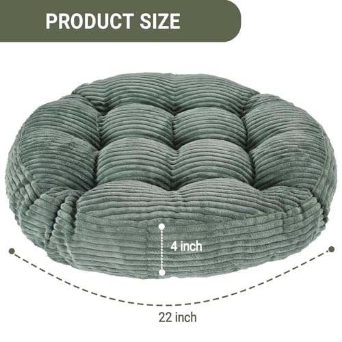 Large Floor Pillow for Adults, 22x22" Memory Foam Floor Cushion with Corduroy Cover, Round Floor Sitting Cushions for Meditation, Lounge,Seating for Yoga, Tatami Living Room (2, Round-Dark Green) - color: Round-dark Green