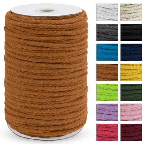 JeogYong Braided Macrame Cord 5mm x 295ft, Natural 8-Strand Braided Cotton Rope, Colored Drawstring Cord Craft Rope for Plant Hangers, Wall Hanging, Dream Catcher, Garden, DIY Projects - color: Earth Yellow