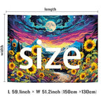 Dermijer Blacklight Moon Sunflower Tapestry Starry Night Mountian UV Reactive Wall Hanging Tapestries Galaxy Space Nature Landscape Tapestry for Home Decor 59.1L x 51.2W - size: 59.1"L x 51.2"W