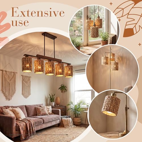 Gerrii 6 Pack Small Rattan Lamp Shades 5.91" (H) x 5"(D) Boho Woven Light Covers, Water Hyacinth Replacement Shades for Pendant Wall Ceiling Fixture, Clip on Bulb Decor