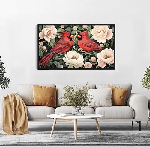 Red Cardinals William Morris Wall Art Poster Prints, Vintage Flowers Tapestry, Floral Decor for Living Room, Bedroom, Office, Bathroom AA12 (Red Cardinals, 24 x 48 inches (1 Panel), Unframed) - color: Red Cardinals, size: 24 x 48 inches (1 Panel)
