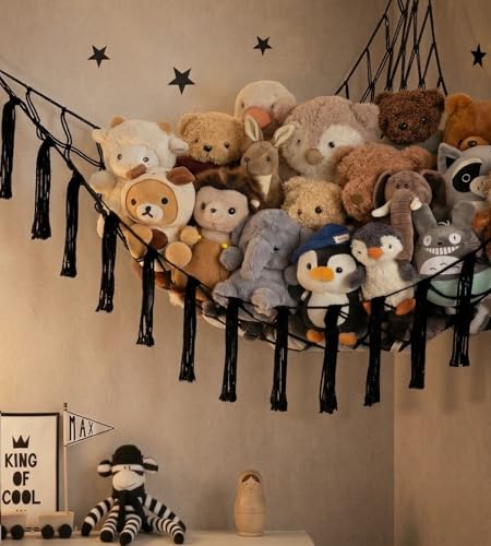 Stuffed Animal Storage Hammock or Net Corner - Large Toy Hammock Net for Stuffed Animals Room Decor - Cute Stuff Animal Organizer Plush Holder - Kids Baby Nursery Essentials Wall Bedroom Home Decor - color: Black, size: Standard(41.5"L x 55.2"W x 41.5"H)