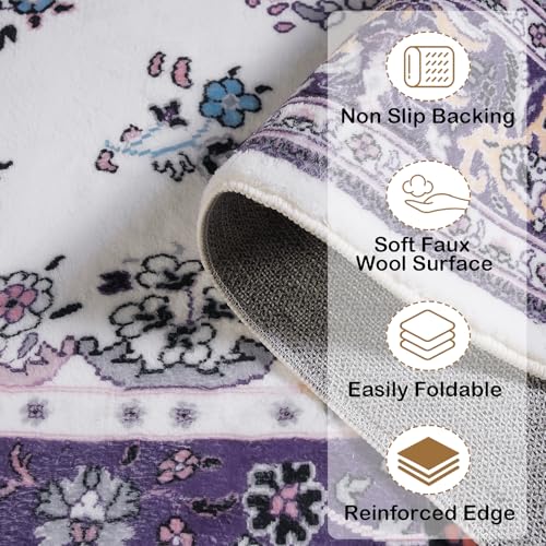 HOMORE Vintage Runner Rug-2x6 Hallway Runner Rug for Entryway Non Slip Washable Bedroom Rug Faux Wool Lavender Floor Carpet Runner for Kitchen Indoor Front Entrance Laundry Living Room Dorm, Purple - color: Purple, size: 2' x 6' (Rectangular)