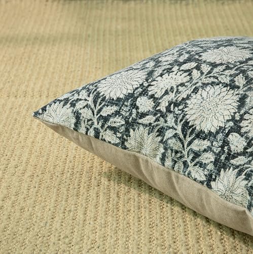 Handblock Printed Vintage Indian Cotton Decorative Throw Pillow Covers, Set of 2 (Midnight Blue, 18" x 18" (Pack of 2)) - color: Midnight Blue, size: 18" x 18" (Pack of 2)