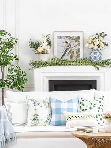 Hofdeco Premium Coastal Patio Indoor Outdoor Throw Pillow Cover Only, 20"x20" Water Repellent for Backyard, Couch, Baby Blue Plaid with Fringe - color: Baby Blue Plaid 20”x20”, size: 20" x 20" (Pack of 1)